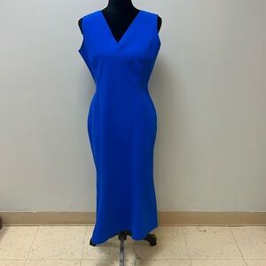 Elie Tahari Blue Sleeveless Sheath Dress V-Neck, Size 12